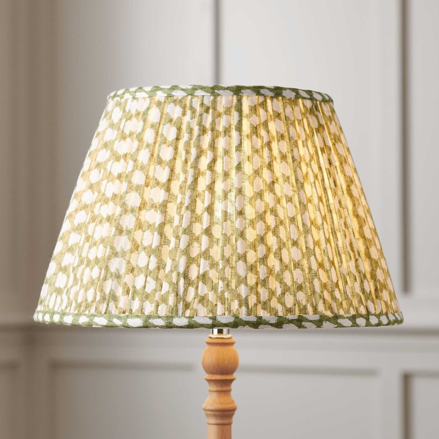 Neptune Gathered Lampshade, Green Wicker Clearance