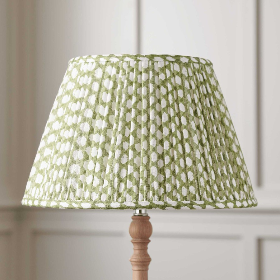 Neptune Gathered Lampshade, Green Wicker Clearance